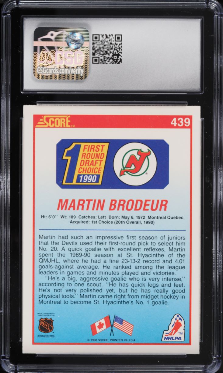 1990 Score Hockey Martin Brodeur ROOKIE #439 CSG 8.5 NM-MT+