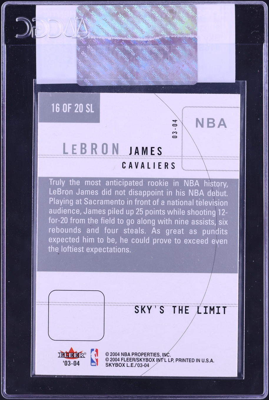2003 Skybox Limited Sky's The Limit LeBron James #16SL CGC AUTH