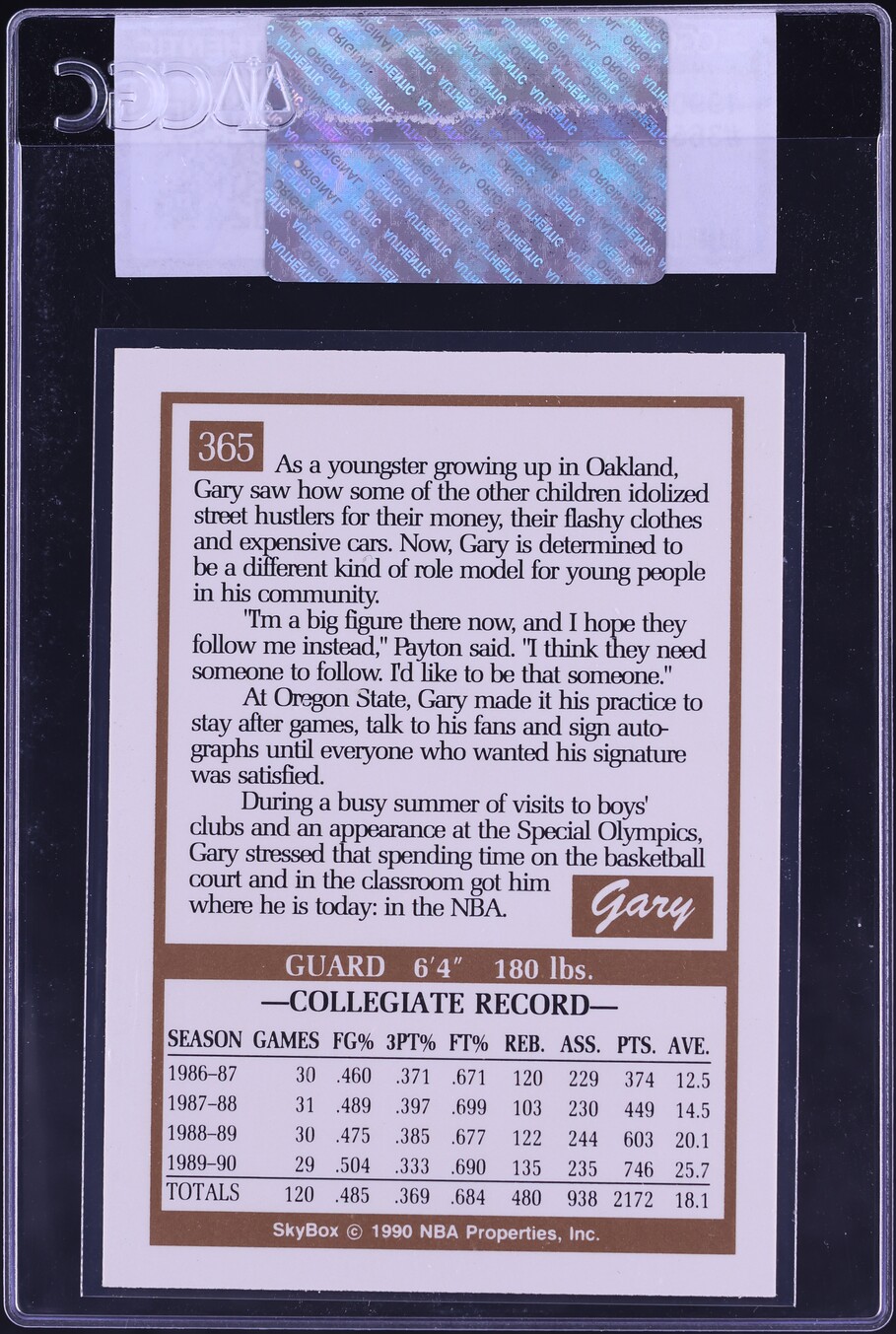 1990 Skybox Gary Payton ROOKIE #365 CGC AUTH