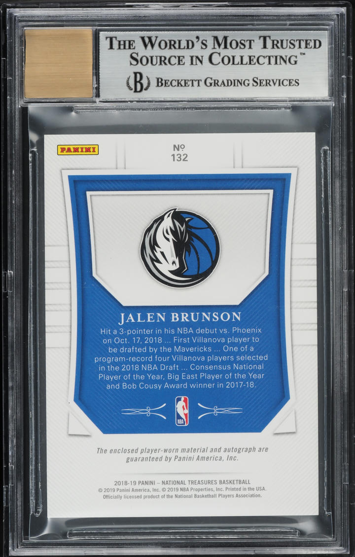 2018 National Treasures Gold Jalen Brunson ROOKIE PATCH AUTO /10 #132 BGS 8.5 NM-MT+