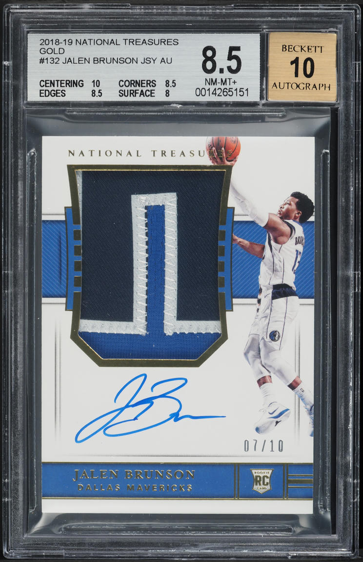 2018 National Treasures Gold Jalen Brunson ROOKIE PATCH AUTO /10 #132 BGS 8.5 NM-MT+