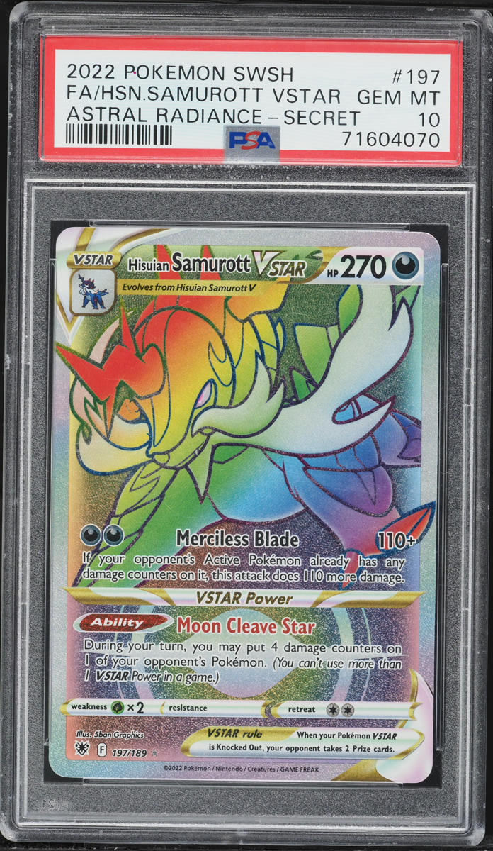 2022 Pokemon Sword & Shield Astral Radiance Rainbow Rare Hisuian Samurott VSTAR #197 PSA 10 GEM