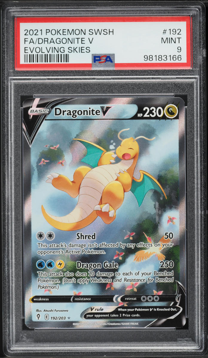 2021 Pokemon Sword & Shield Evolving Skies Full Art Dragonite V #192 PSA 9 MINT