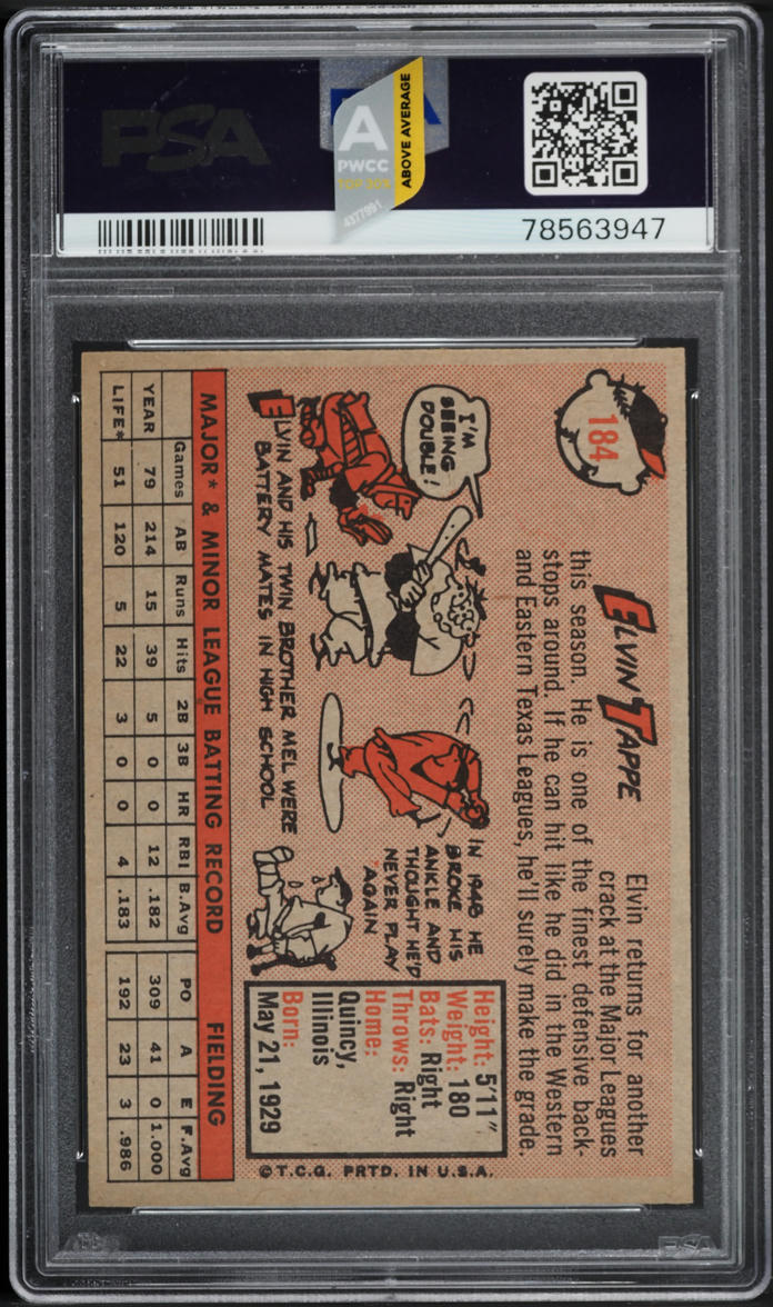1958 Topps Elvin Tappe #184 PSA 9 MINT