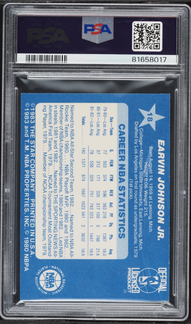 1983 Star Basketball All-Star Game Magic Johnson #18 PSA 7 NRMT