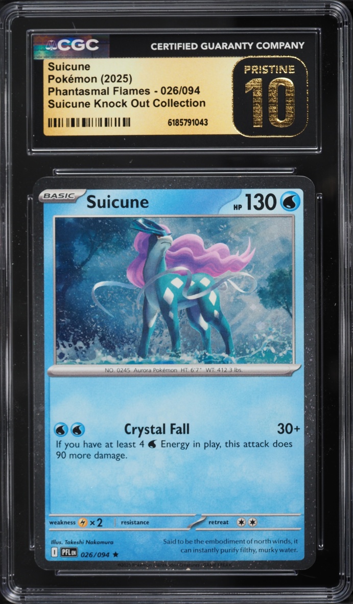 2025 Pokemon Mega Evolution Phantasmal Flames Knock Out Collection Suicune #26 CGC 10 PRISTINE