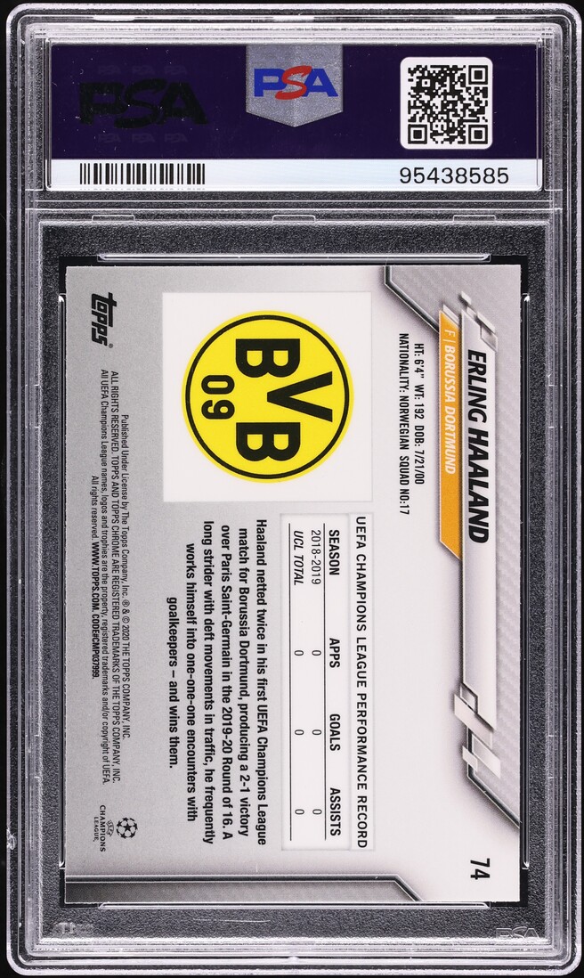 2019 Topps Chrome UEFA Champions League Erling Haaland ROOKIE #74 PSA 9 MINT