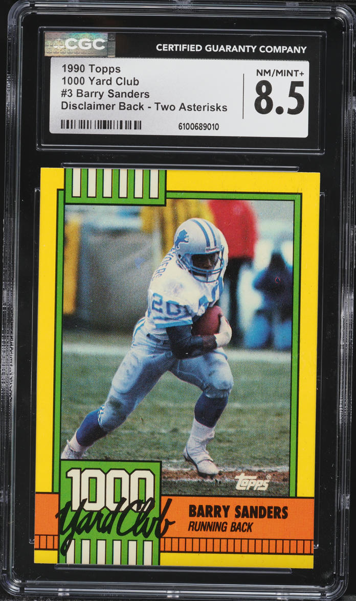 1990 Topps 1000 Yard Club Disclaimer Back Two Asterisks Barry Sanders #3 CGC 8.5 NM-MT+