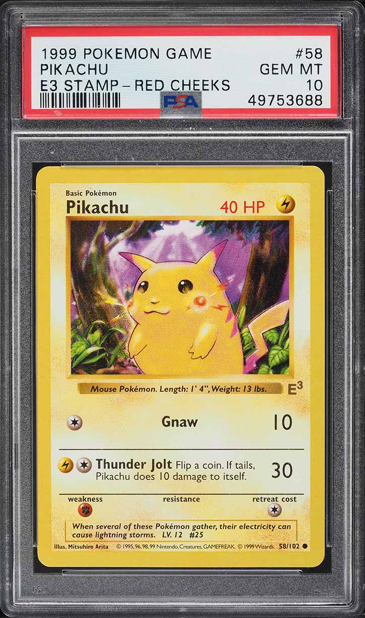 1999 Pokemon Base Set E3 Stamp Red Cheeks Pikachu #58 PSA 10 GEM MINT