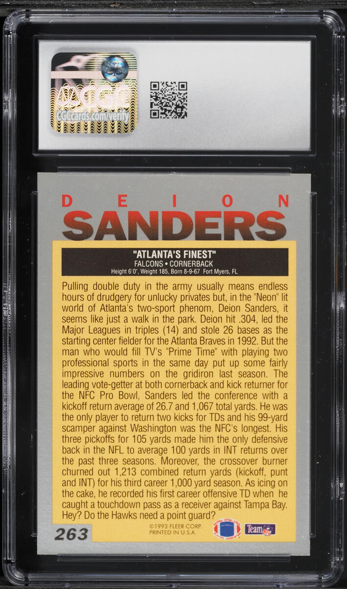 1993 Fleer Football Deion Sanders #263 CGC 9 MINT