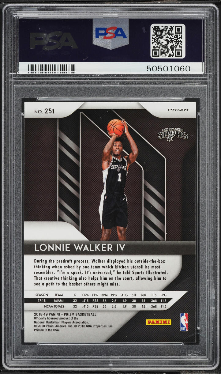 2018 Panini Prizm Silver Lonnie Walker IV ROOKIE #251 PSA 9 MINT