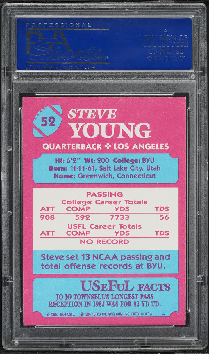 1984 Topps USFL Steve Young ROOKIE #52 PSA 9 MINT