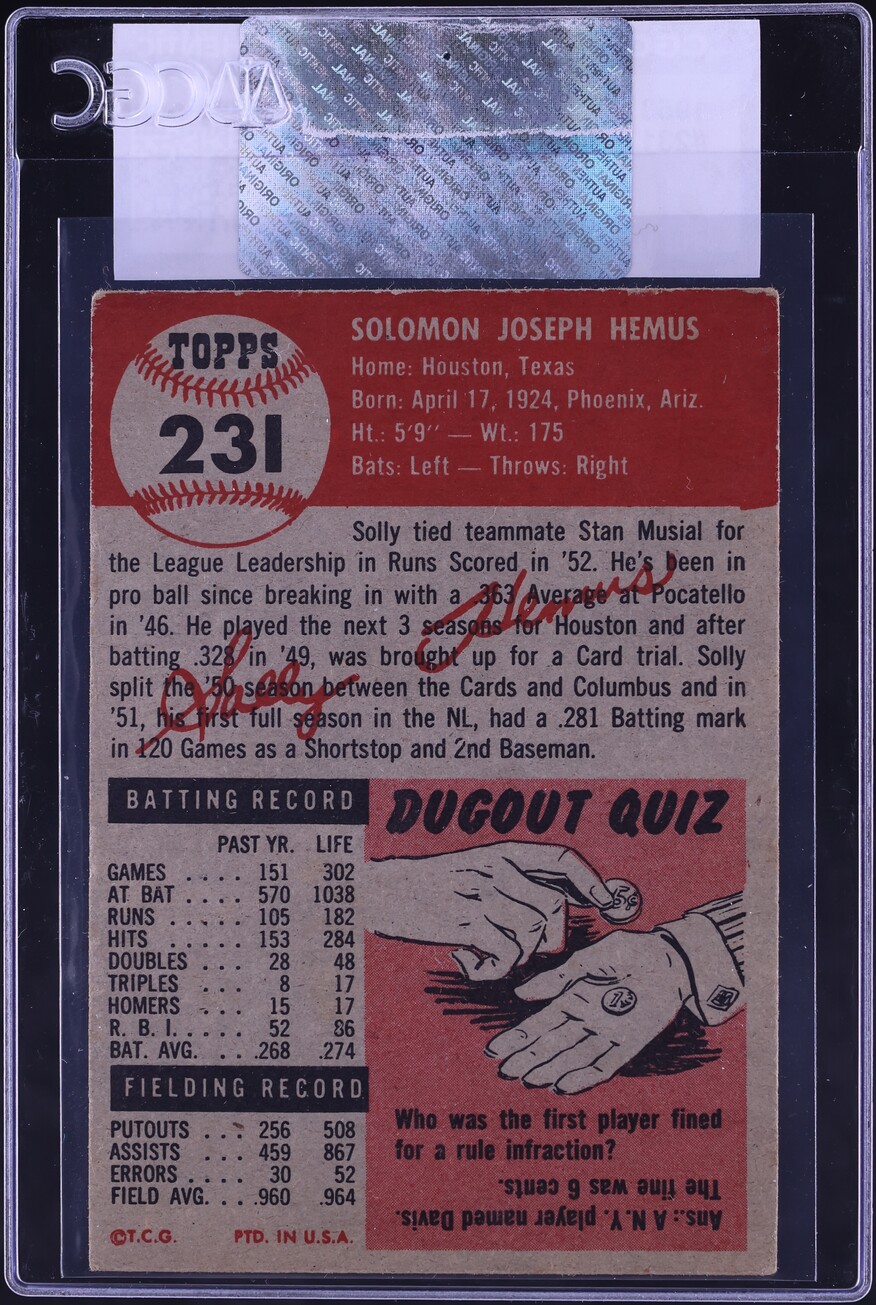 1953 Topps Solly Hemus #231 CGC AUTH