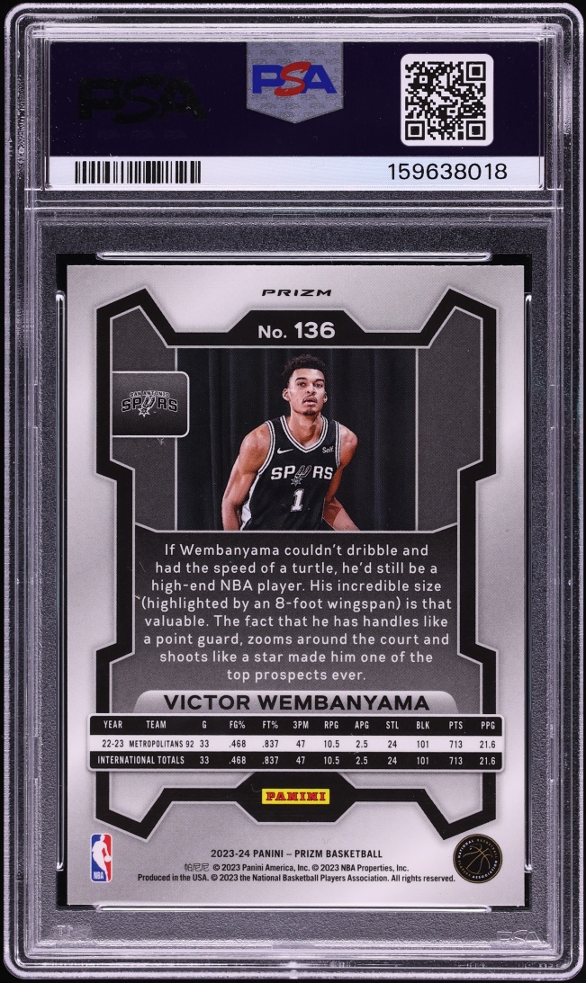 2023 Panini Prizm Silver Victor Wembanyama ROOKIE #136 PSA 10 GEM MINT