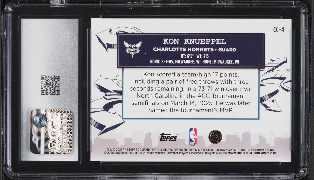 2025 Topps Clutch City Prospects Kon Knueppel ROOKIE #CC-4 CGC 10 GEM MINT