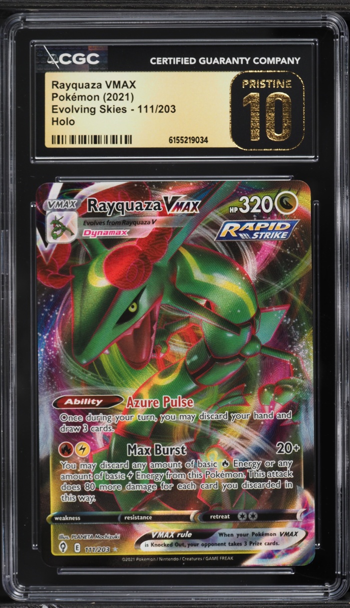 2021 Pokemon Sword & Shield Evolving Skies Full Art Rayquaza VMAX #111 CGC 10 PRISTINE