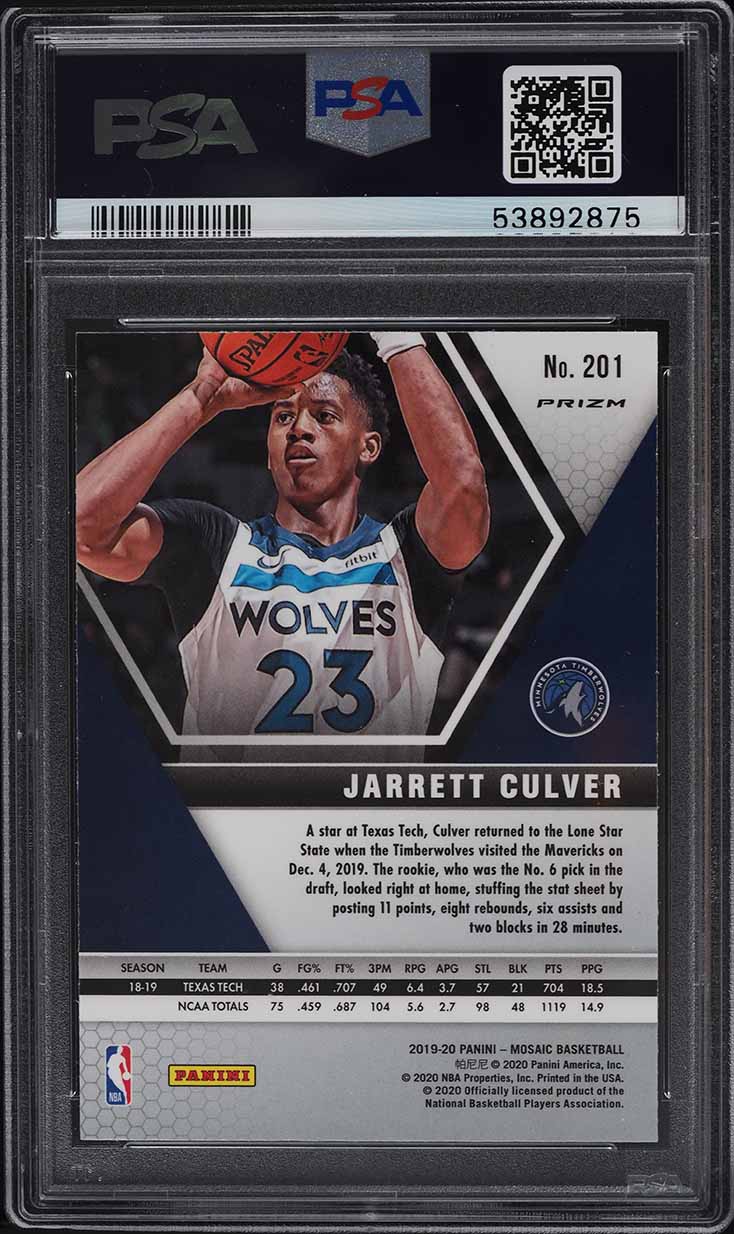 2019 Panini Mosaic Gold Wave Jarrett Culver ROOKIE #201 PSA 10 GEM MINT