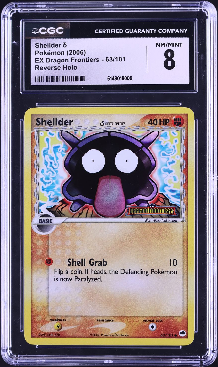2006 Pokemon EX Dragon Frontiers Reverse Holo Shellder #63 CGC 8 NM-MT