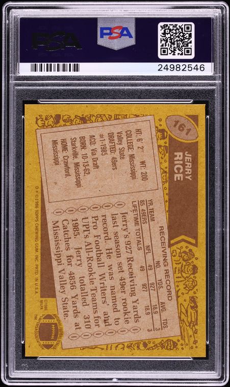 1986 Topps Football Jerry Rice ROOKIE #161 PSA 10 GEM MINT