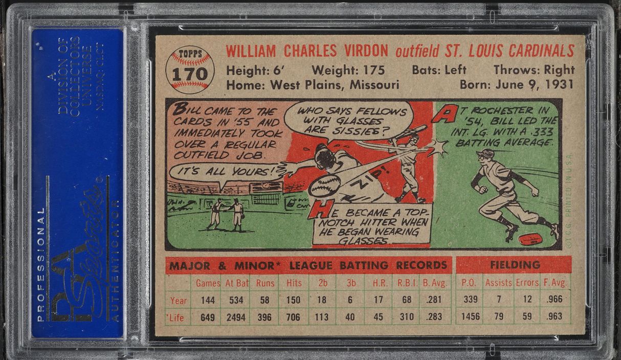 1956 Topps Bill Virdon #170 PSA 8 NM-MT