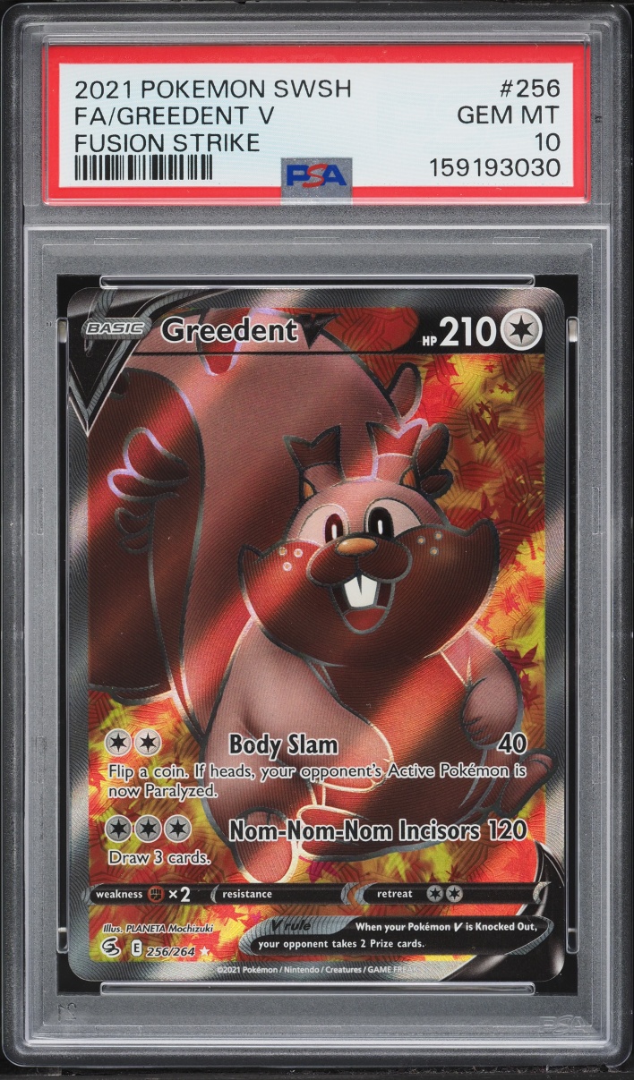 2021 Pokemon Sword & Shield Fusion Strike Full Art Greedent V #256 PSA 10 GEM MINT