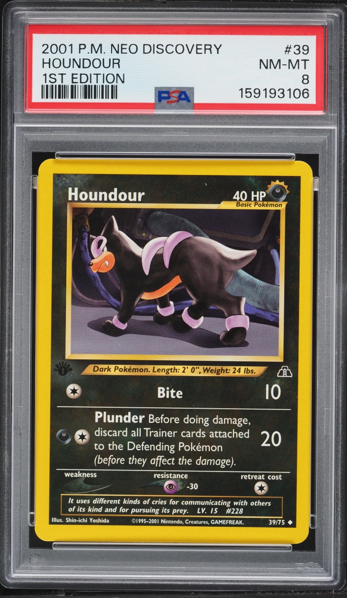 2001 Pokemon Neo Discovery 1st Edition Houndour #39 PSA 8 NM-MT