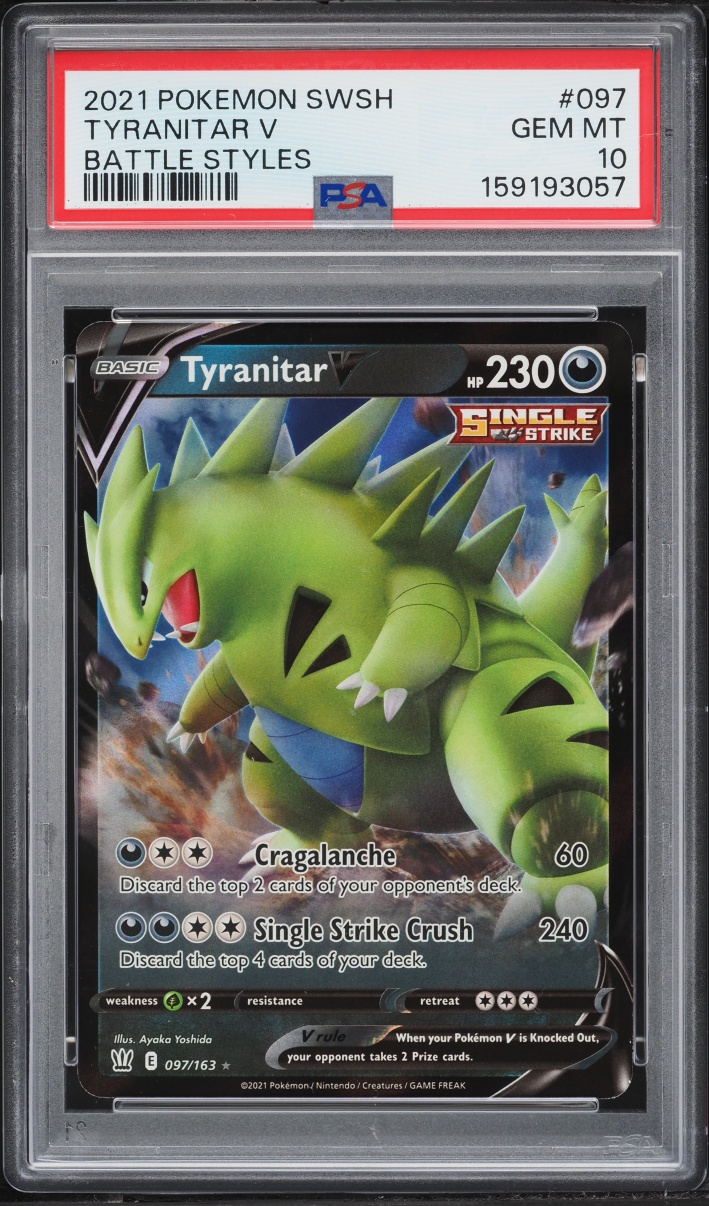 2021 Pokemon Sword & Shield Battle Styles Full Art Tyranitar V #97 PSA 10 GEM MINT