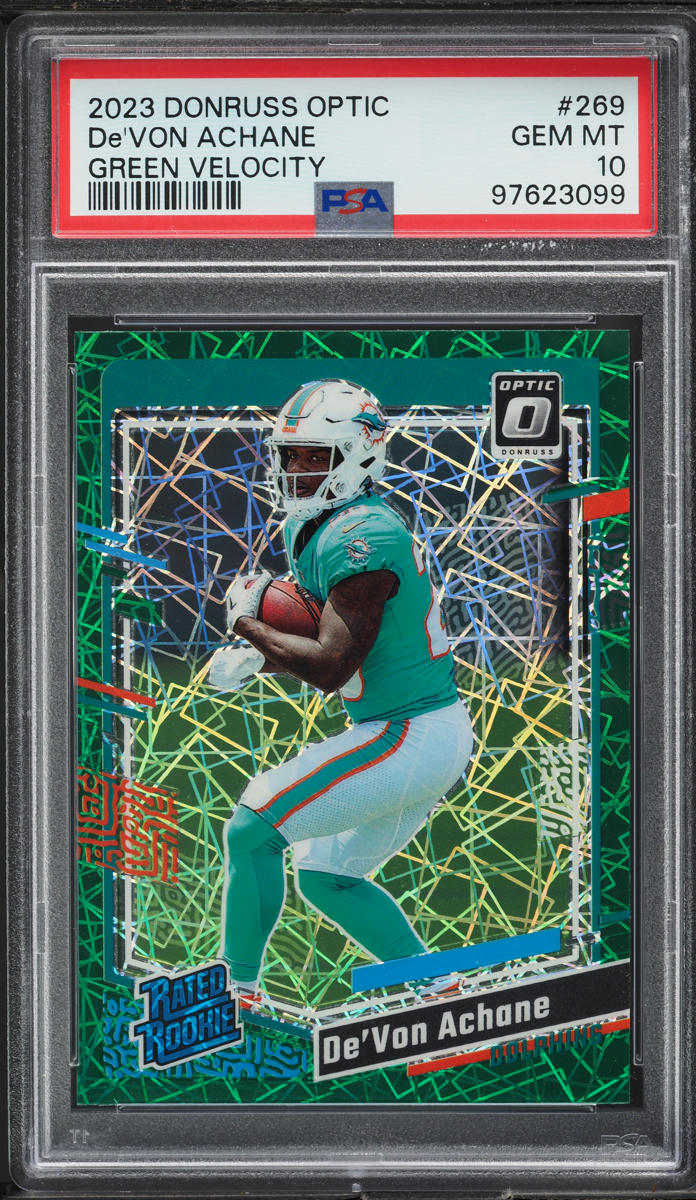 2023 Donruss Optic Green Velocity De'Von Achane ROOKIE #269 PSA 10 GEM MINT