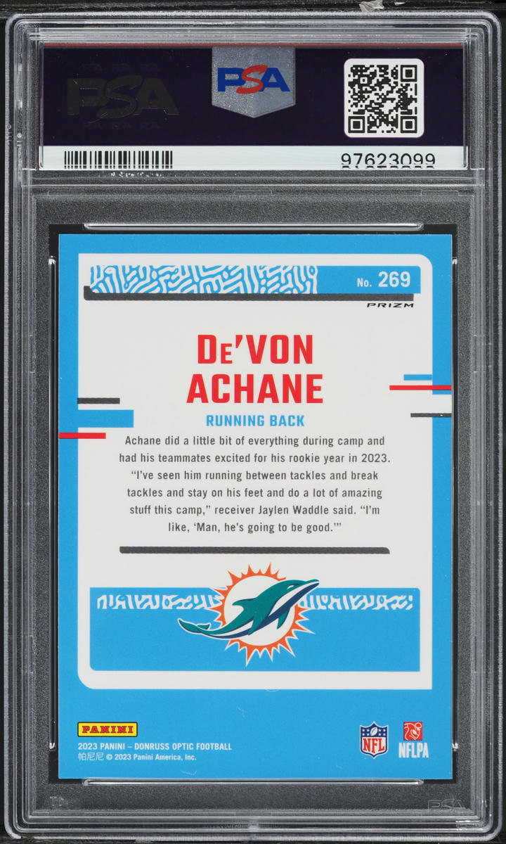 2023 Donruss Optic Green Velocity De'Von Achane ROOKIE #269 PSA 10 GEM MINT