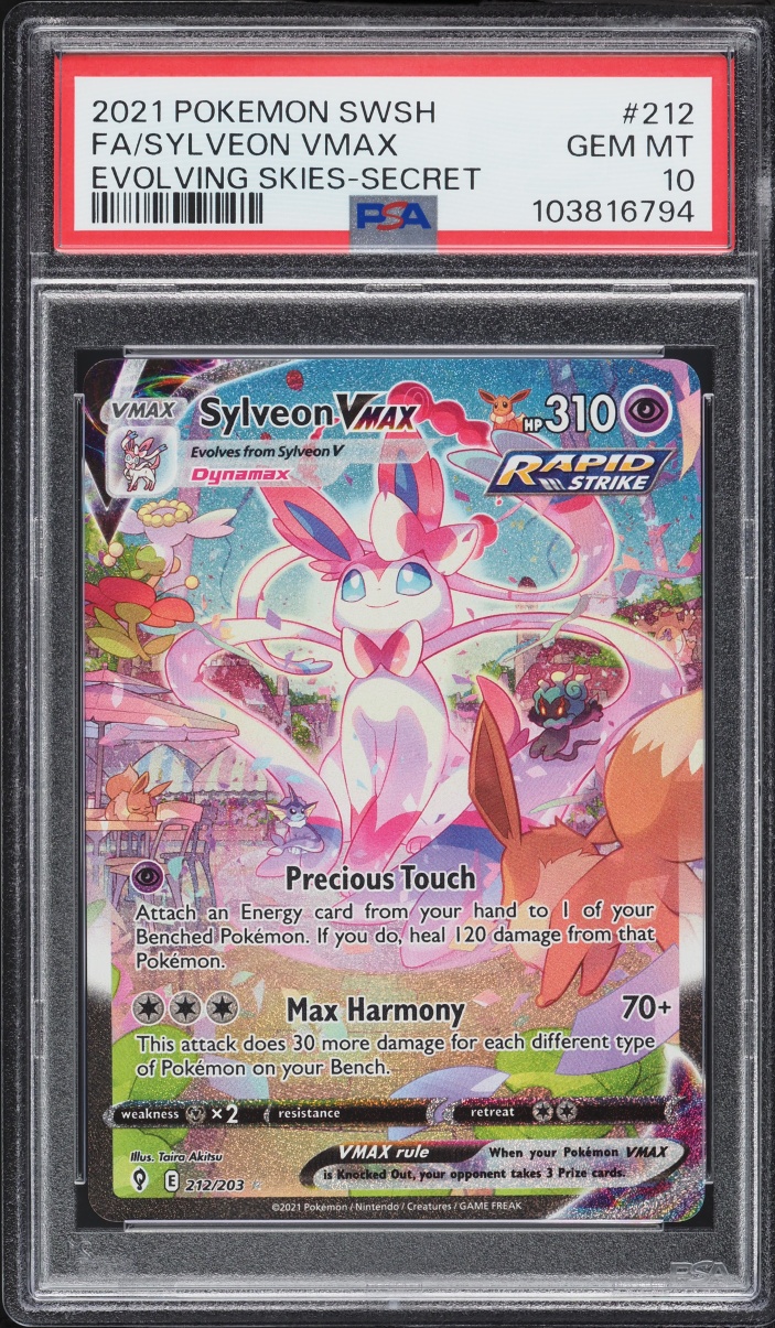 2021 Pokemon Sword & Shield Evolving Skies Full Art Sylveon VMAX #212 PSA 10 GEM MINT
