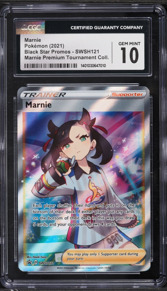 2021 Pokemon Sword & Shield Promo Premium Tournament Full Art Marnie #121 CGC 10 GEM MINT