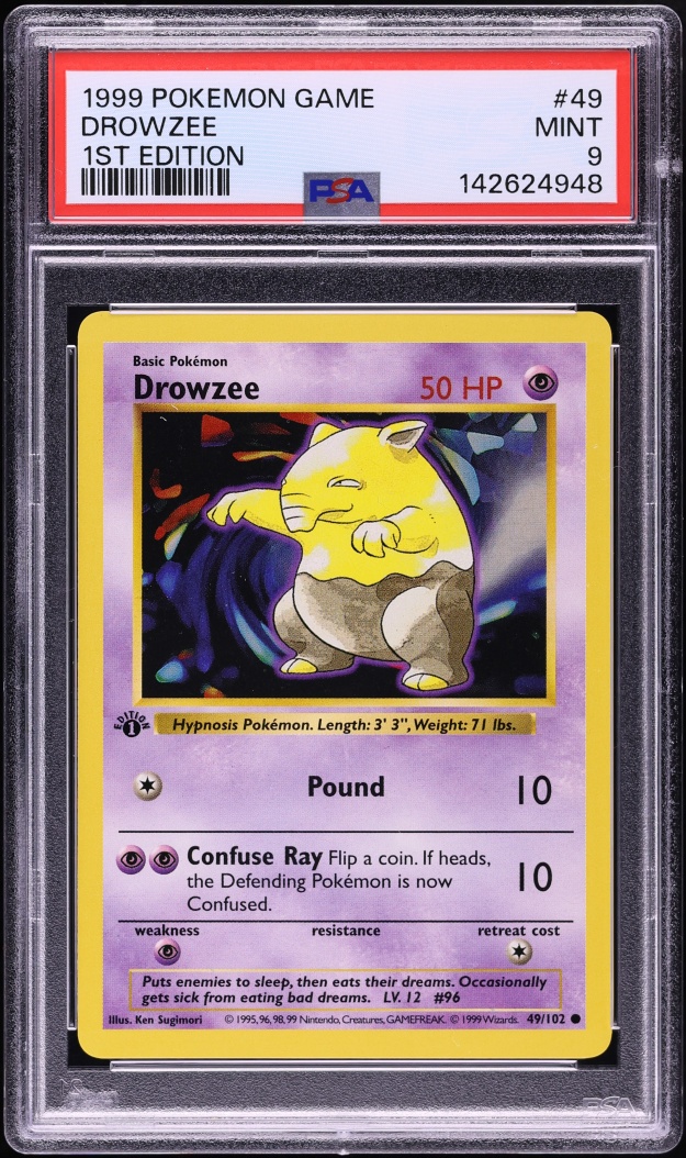 1999 Pokemon Base Set Shadowless 1st Edition Drowzee #49 PSA 9 MINT