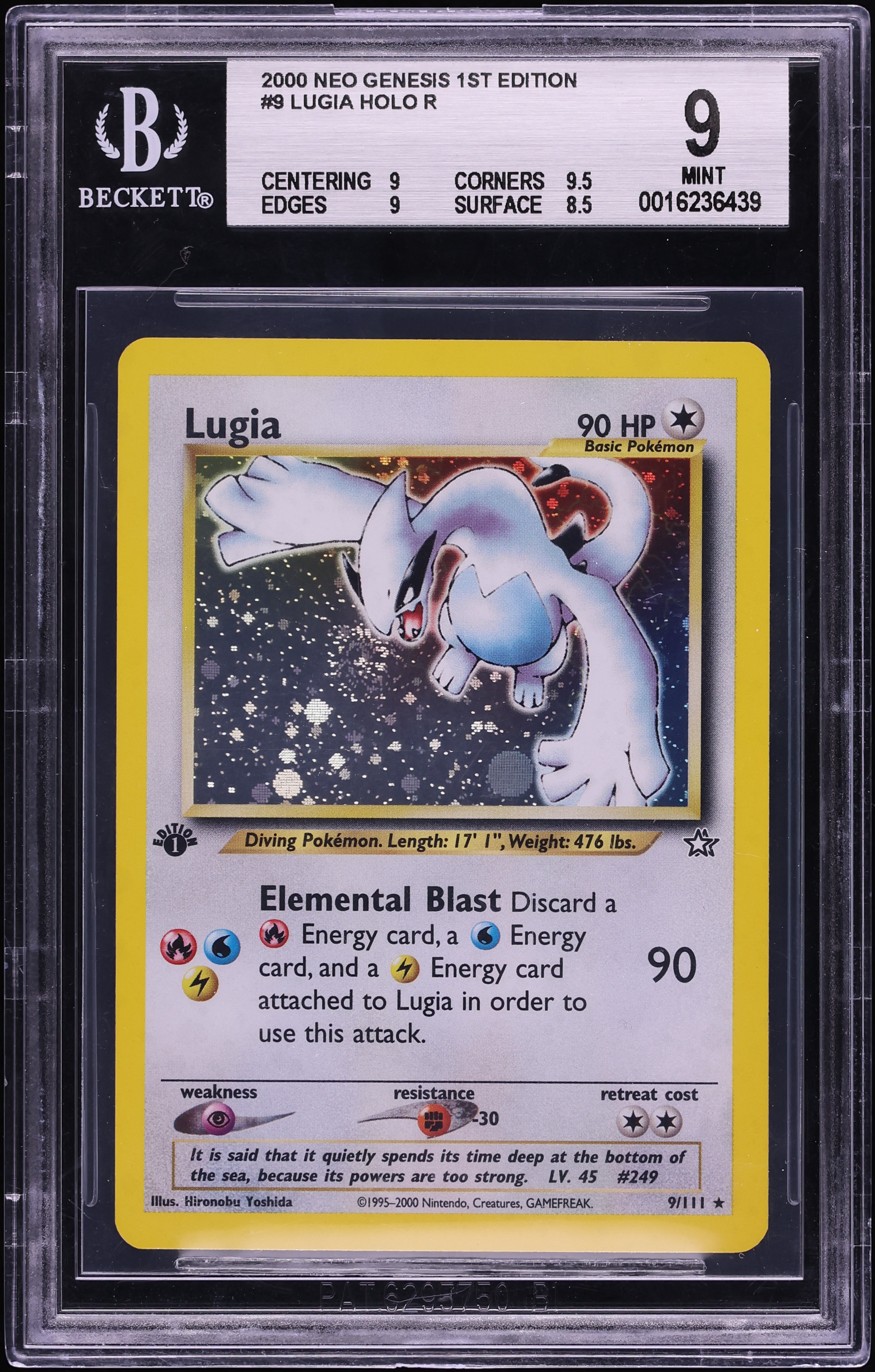 2000 Pokemon Neo Genesis 1st Edition Holo Lugia #9 BGS 9 MINT