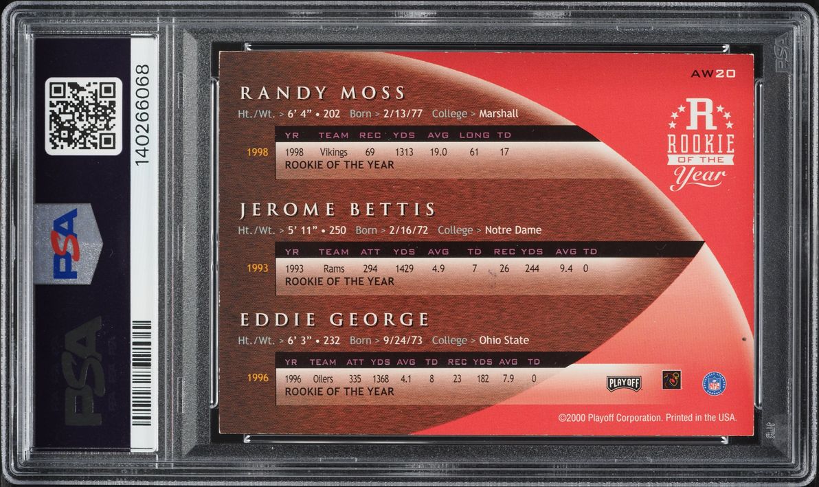 2000 Playoff Prestige ROY Award Winning Signatures Moss Bettis George AUTO #AW20 PSA 6 EXMT