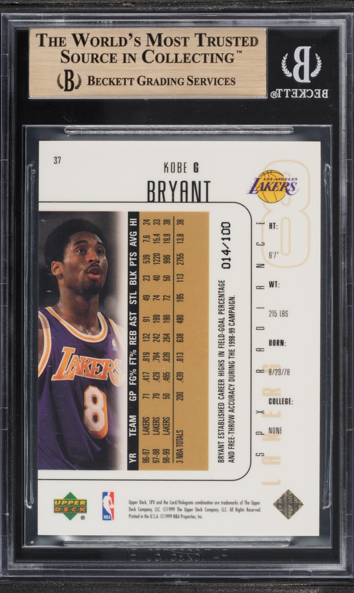 1999 SPx Radiance Kobe Bryant /100 #37 BGS 9.5 GEM MINT