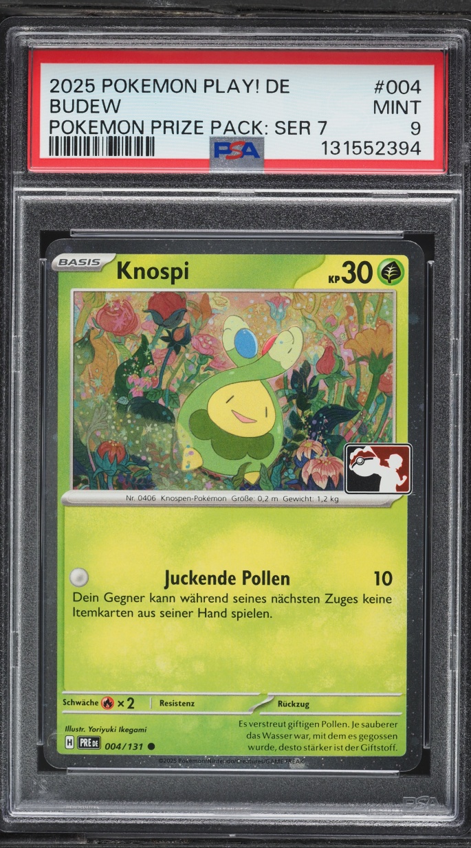 2025 Pokemon German  SV Prismatic Evolutions Play! Prize Pack Series 7 Budew #4 PSA 9 MINT