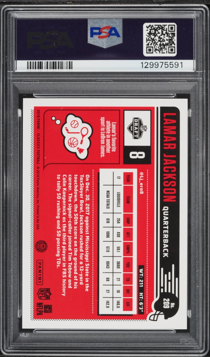 2018 Panini Classics Red Back Lamar Jackson ROOKIE /299 #209 PSA 10 GEM MINT