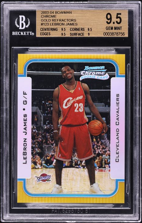 2003 Bowman Chrome Gold Refractor LeBron James ROOKIE /50 #123 BGS 9.5 GEM MINT