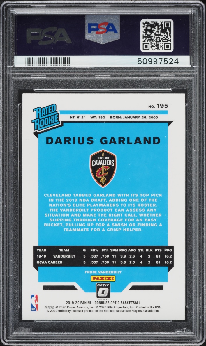 2019 Donruss Optic Darius Garland ROOKIE #195 PSA 10 GEM MINT