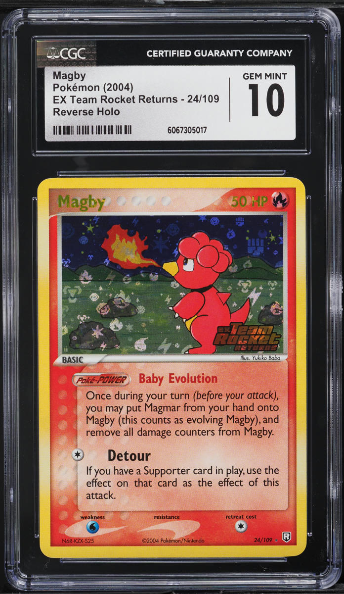 2004 Pokemon EX Team Rocket Returns Reverse Holo Magby #24 CGC 10 GEM MINT
