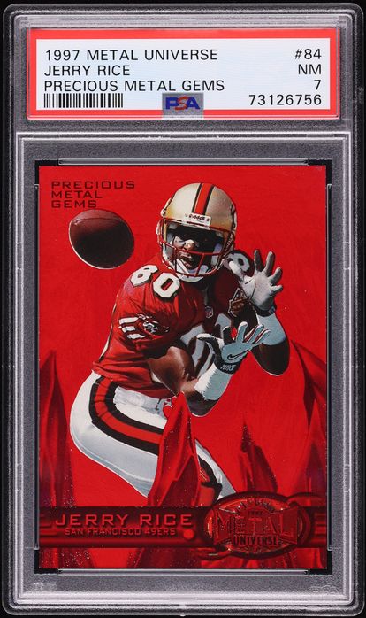 1997 Metal Universe Precious Metal Gems PMG Red Jerry Rice /150 #84 PSA 7 NRMT - Photo 1