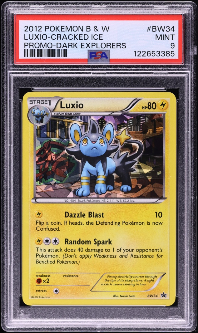 2012 Pokemon Black & White Promo Dark Explorers Cracked Ice Holo Luxio #BW34 PSA 9 MINT
