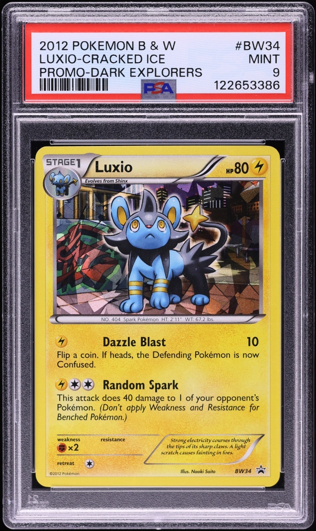 2012 Pokemon Black & White Promo Dark Explorers Cracked Ice Holo Luxio #BW34 PSA 9 MINT
