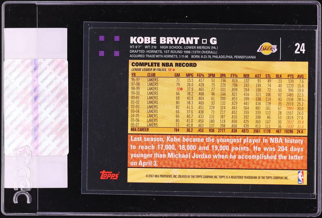 2007 Topps Basketball Kobe Bryant #24 CGC AUTH