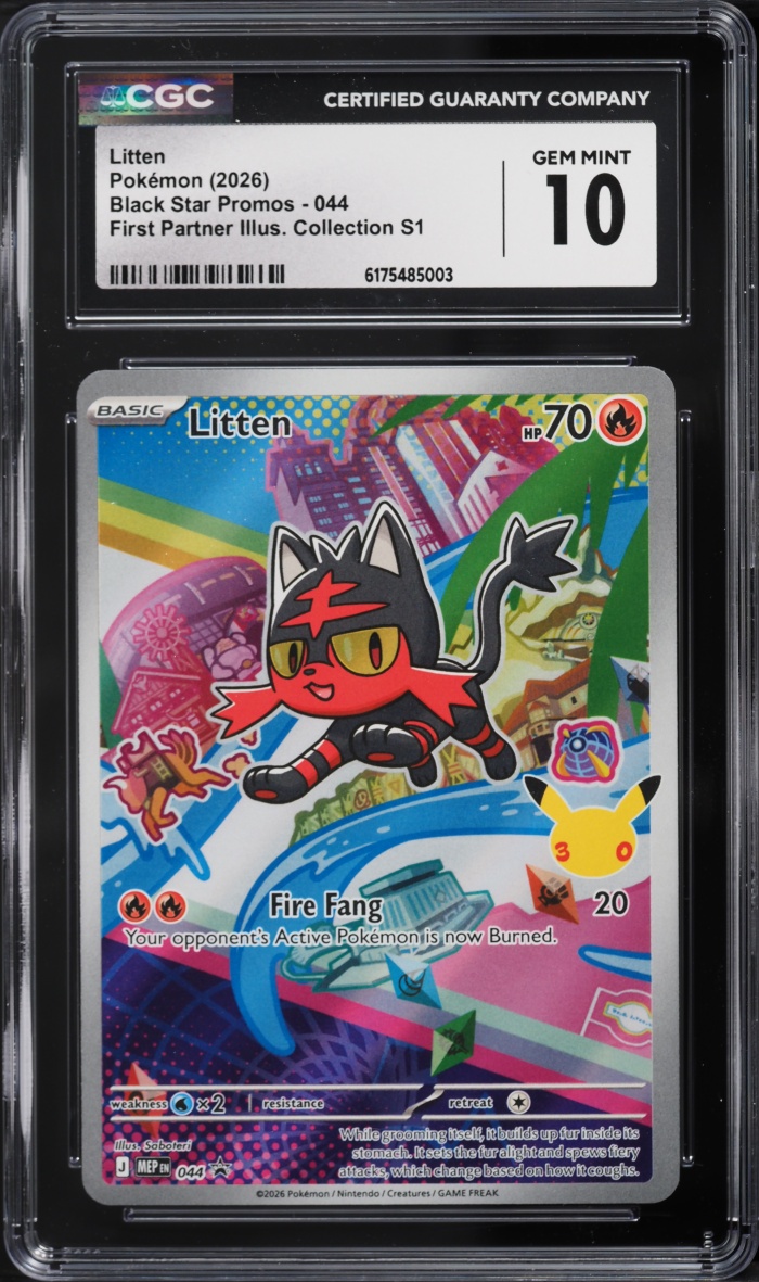 2026 Pokemon Mega Evolution Promo First Partner Illustration Full Art Litten #44 CGC 10 Gem