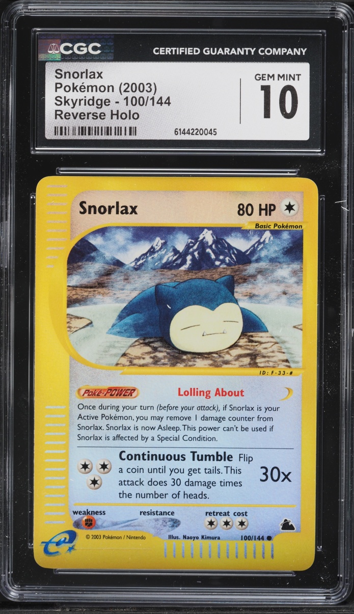 2003 Pokemon Skyridge Reverse Holo Snorlax #100 CGC 10 GEM MINT