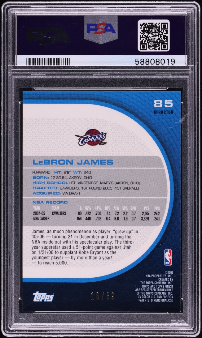 2005 Finest Green Xfractor LeBron James /69 #85 PSA 9 MINT - Photo 2