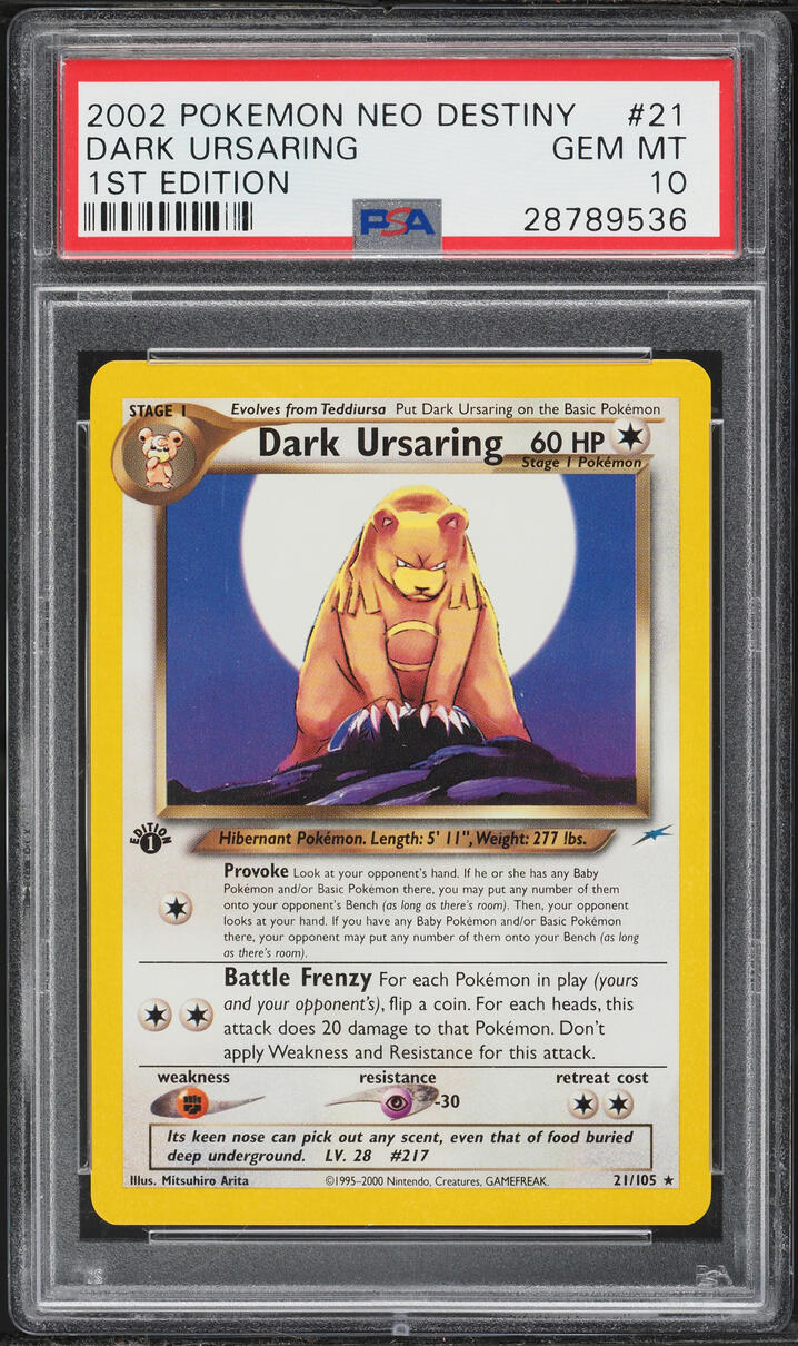 2002 Pokemon Neo Destiny 1st Edition Dark Ursaring #21 PSA 10 GEM MINT
