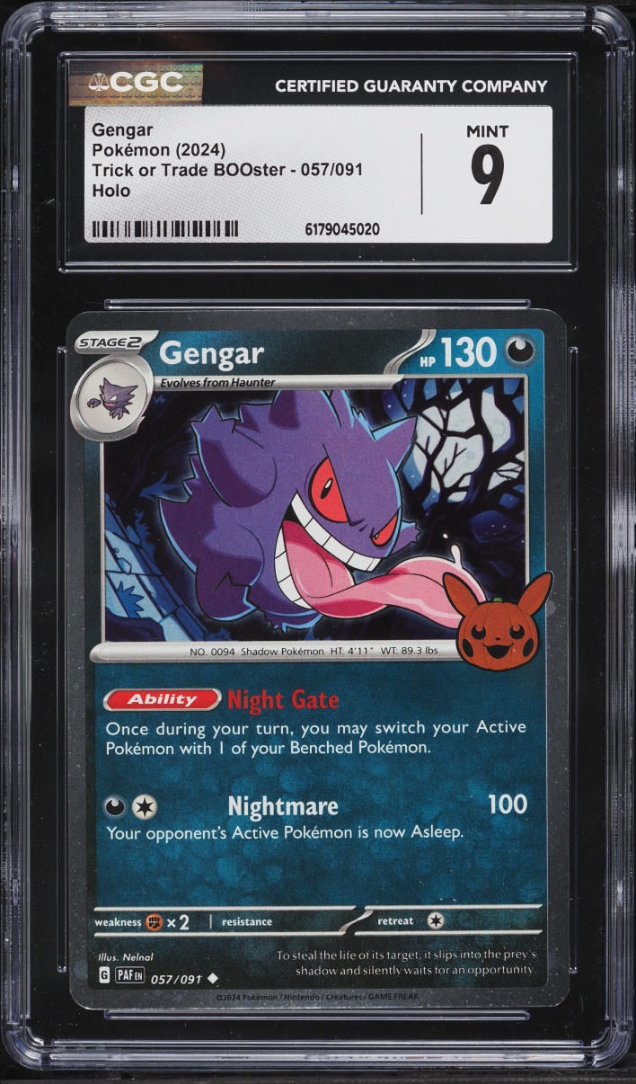 2024 Pokemon Scarlet & Violet Paldean Fates Trick Or Trade Cosmos Holo Gengar #57 CGC 9 MINT