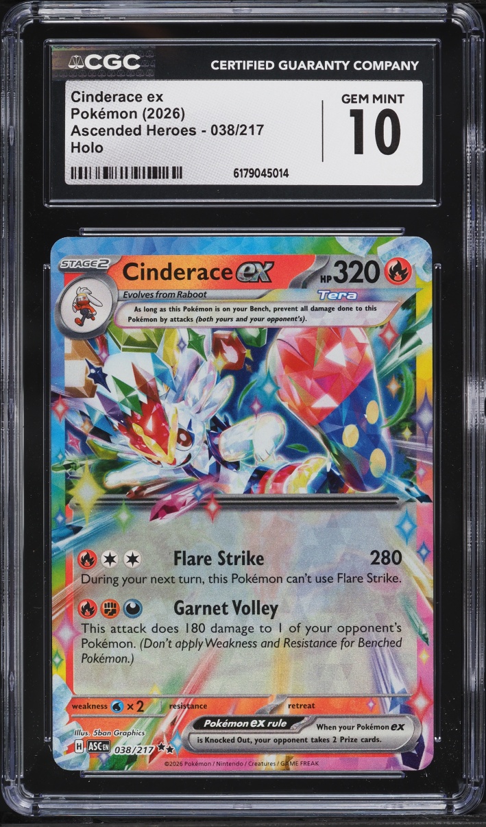 2026 Pokemon Mega Evolution Ascended Heroes Holo Cinderace ex #38 CGC 10 GEM MINT